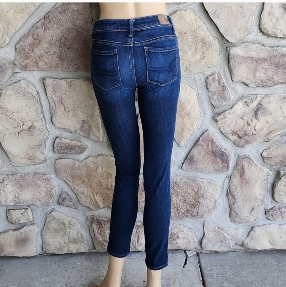 AMERICAN EAGLE ZIP FRONT SUPER SKINNY JEANS DARK WASH SIZE 00 hp🔥🔥🔥 - Picture 5 of 10